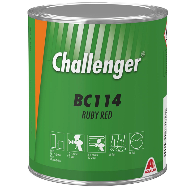 BC114 Красный Challenger BC 1л. Краска на основе акриловой смолы Challenger BC для ремонта автомобилей.